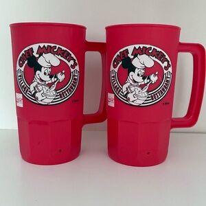 Set of 2 Vintage Chef Mickey’s Village Restaurant Coca Cola Cups from WDW in Red